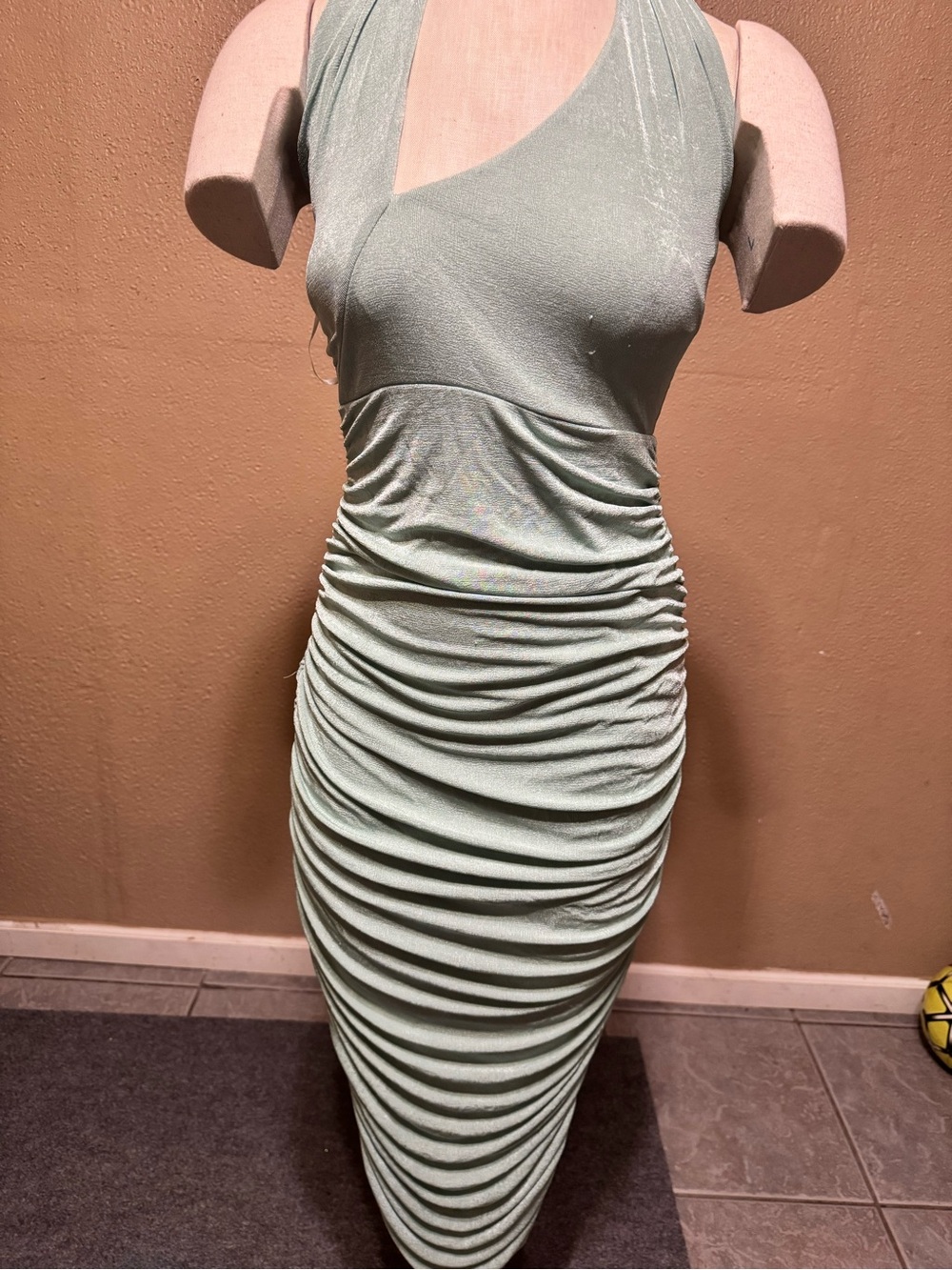 SHEIN Mint Green Ruched Halter Midi Dress